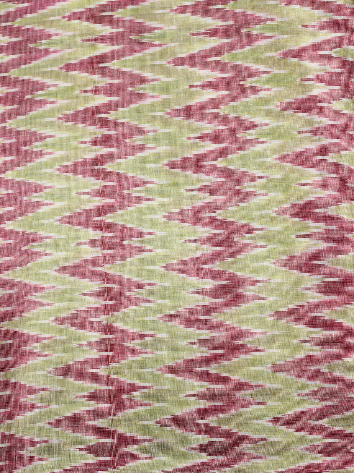 Light Green Wine Red White Pochampally Hand Weaved Ikat Mercerised Cotton Fabric Per Meter - F002F1961