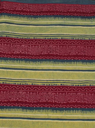 Green Maroon Ivory Ajrakh Block Printed Cotton Fabric Per Meter - F0916687