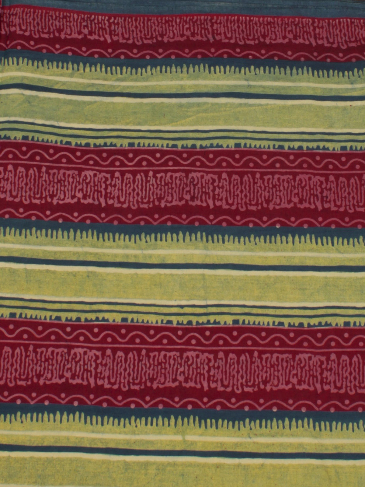 Green Maroon Ivory Ajrakh Block Printed Cotton Fabric Per Meter - F0916687