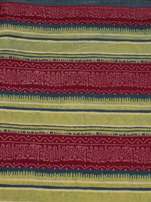 Green Maroon Ivory Ajrakh Block Printed Cotton Fabric Per Meter - F0916687