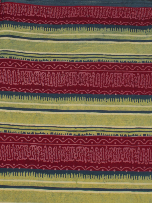 Green Maroon Ivory Ajrakh Block Printed Cotton Fabric Per Meter - F0916687