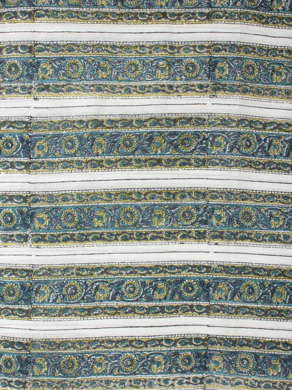 White Steel Blue Grey Yellow Hand Block Printed Cotton Fabric Per Meter - F001F2280