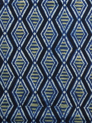 Indigo Green Black Ajrakh Hand Block Printed Cotton Blouse Fabric - BPA015