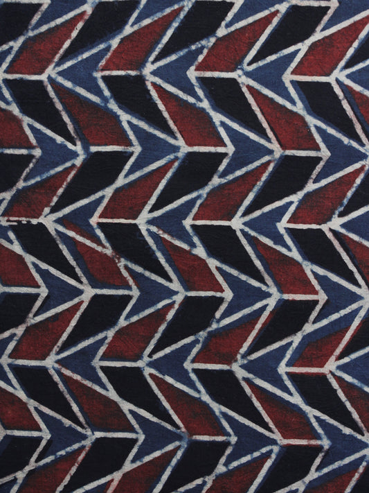 Blue Black Maroon Ajrakh Printed Cotton Fabric Per Meter - F003F1171