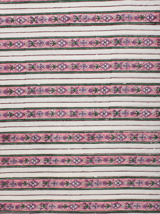 Pink Purple White Block Printed Cotton Fabric Per Meter - F001F2218