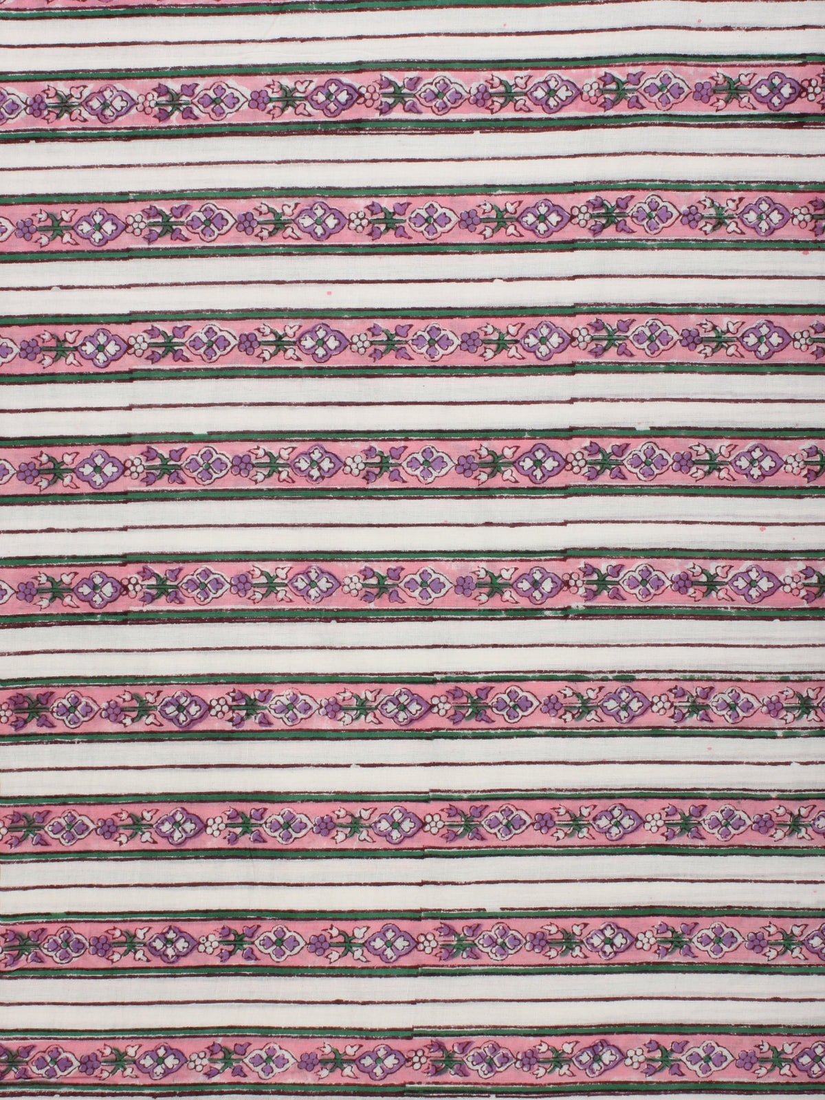 Pink Purple White Block Printed Cotton Fabric Per Meter - F001F2218