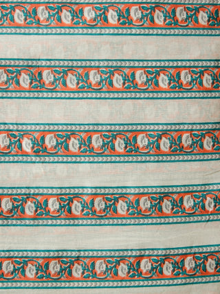 White Green Peach Grey Hand Block Printed Cotton Fabric Per Meter - F001F1895