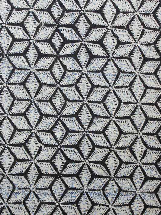 Black Ivory Hand Block Geometric Printed Cotton Fabric Per Meter - F001F1345