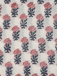 White Teal Blue Pink Hand Block Printed Cotton Fabric Per Meter - F001F2338