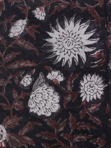 Black Brown White Hand Block Printed Cotton Fabric Per Meter - F003F1330