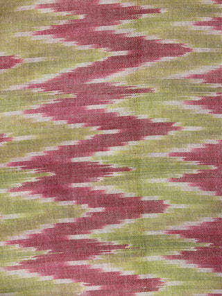 Light Green Wine Red White Pochampally Hand Weaved Ikat Mercerised Cotton Fabric Per Meter - F002F1961