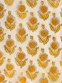 White Yellow Hand Block Printed Cotton Fabric Per Meter - F001F2173