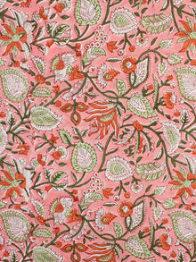 Peach Green Orange Hand Block Printed Cotton Fabric Per Meter - F001F2355