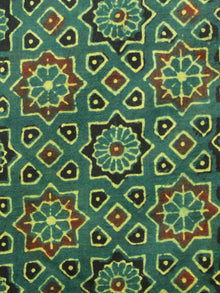 Green Rust Black Yellow Ajrakh Hand Block Printed Cotton Fabric Per Meter - F003F1589