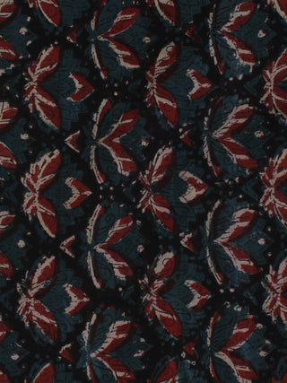 Black Green Red Hand Block Printed Modal Cotton Fabric Per Meter - F001F2140