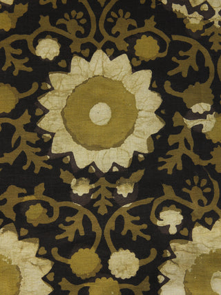 Black Olive Green Ivory Hand Block Printed Cotton Fabric Per Meter - F001F1061