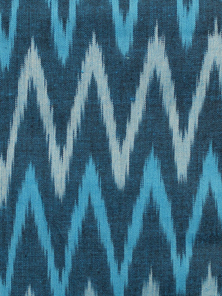 Blue Ivory Pochampally Hand Woven Ikat Fabric Per Meter - F002F949