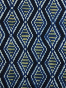 Indigo Green Black Ajrakh Hand Block Printed Cotton Blouse Fabric - BPA015