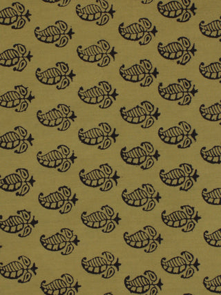 Olive Green Black Bagh Printed Cotton Fabric Per Meter - F005F2067