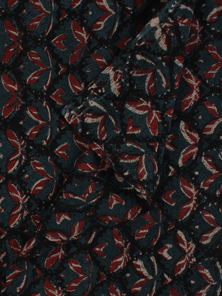 Black Green Red Hand Block Printed Modal Cotton Fabric Per Meter - F001F2140
