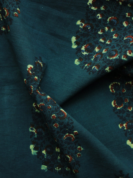 Dark Teal Maroon Hand Block Printed Cotton Fabric Per Meter - F003F1315