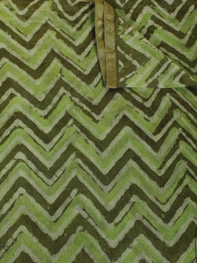 Green Grey Ivory Hand Block Printed Chanderi Silk Fabric Per Meter - F0916196
