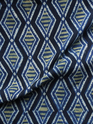 Indigo Green Black Ajrakh Hand Block Printed Cotton Blouse Fabric - BPA015