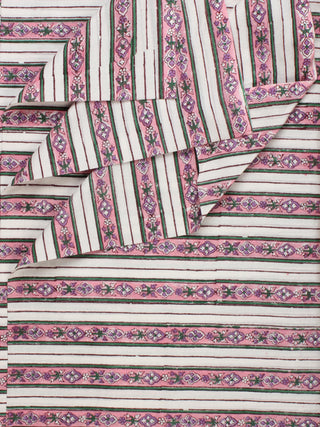 Pink Purple White Block Printed Cotton Fabric Per Meter - F001F2218