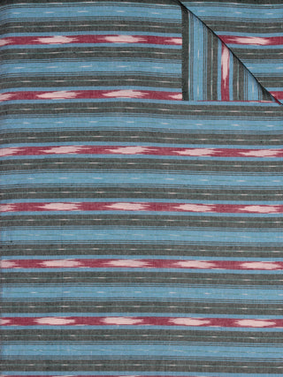 Grey Blue Maroon Ivory Pochampally Hand Weaved Ikat Fabric Per Meter - F0916727