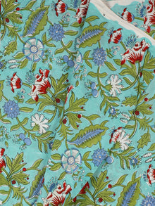 Green Blue Red Hand Block Printed Cotton Fabric Per Meter - F001F2308