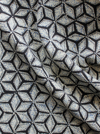 Black Ivory Hand Block Geometric Printed Cotton Fabric Per Meter - F001F1345