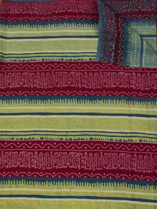 Green Maroon Ivory Ajrakh Block Printed Cotton Fabric Per Meter - F0916687