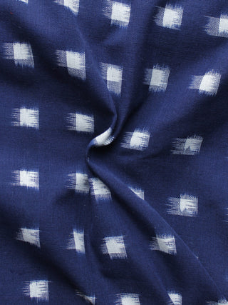 Indigo White Pochampally Hand Weaved Double Ikat Fabric Per Meter - F003F1225