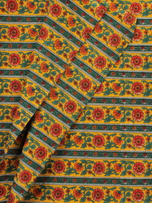 Mustard Green Red Block Printed Cotton Fabric Per Meter - F001F2254