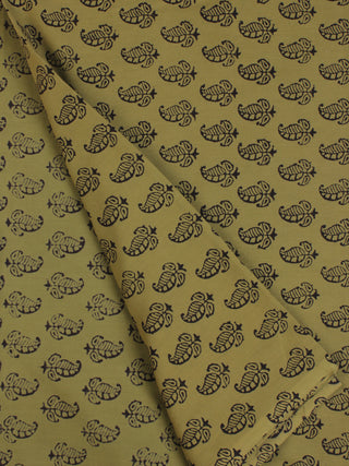 Olive Green Black Bagh Printed Cotton Fabric Per Meter - F005F2067