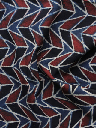Blue Black Maroon Ajrakh Printed Cotton Fabric Per Meter - F003F1171