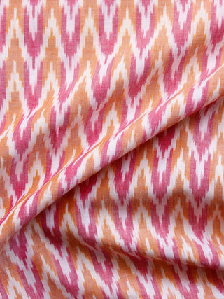 Ivory Pink Brown Pochampally Hand Weaved Ikat Mercerised Fabric Per Meter - F002F1567