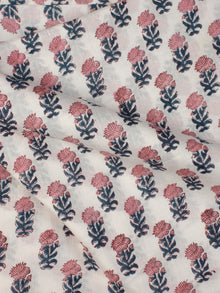 White Teal Blue Pink Hand Block Printed Cotton Fabric Per Meter - F001F2338