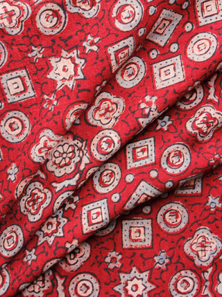 Red Black Grey Ajrakh Printed Cotton Fabric Per Meter - F003F1518
