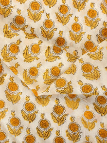 White Yellow Hand Block Printed Cotton Fabric Per Meter - F001F2173