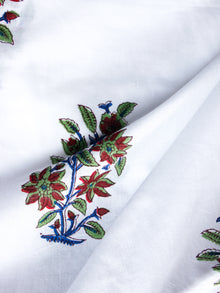 White Blue Maroon Green Hand Block Printed Cotton Fabric Per Meter - F001F1493