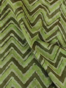 Green Grey Ivory Hand Block Printed Chanderi Silk Fabric Per Meter - F0916196