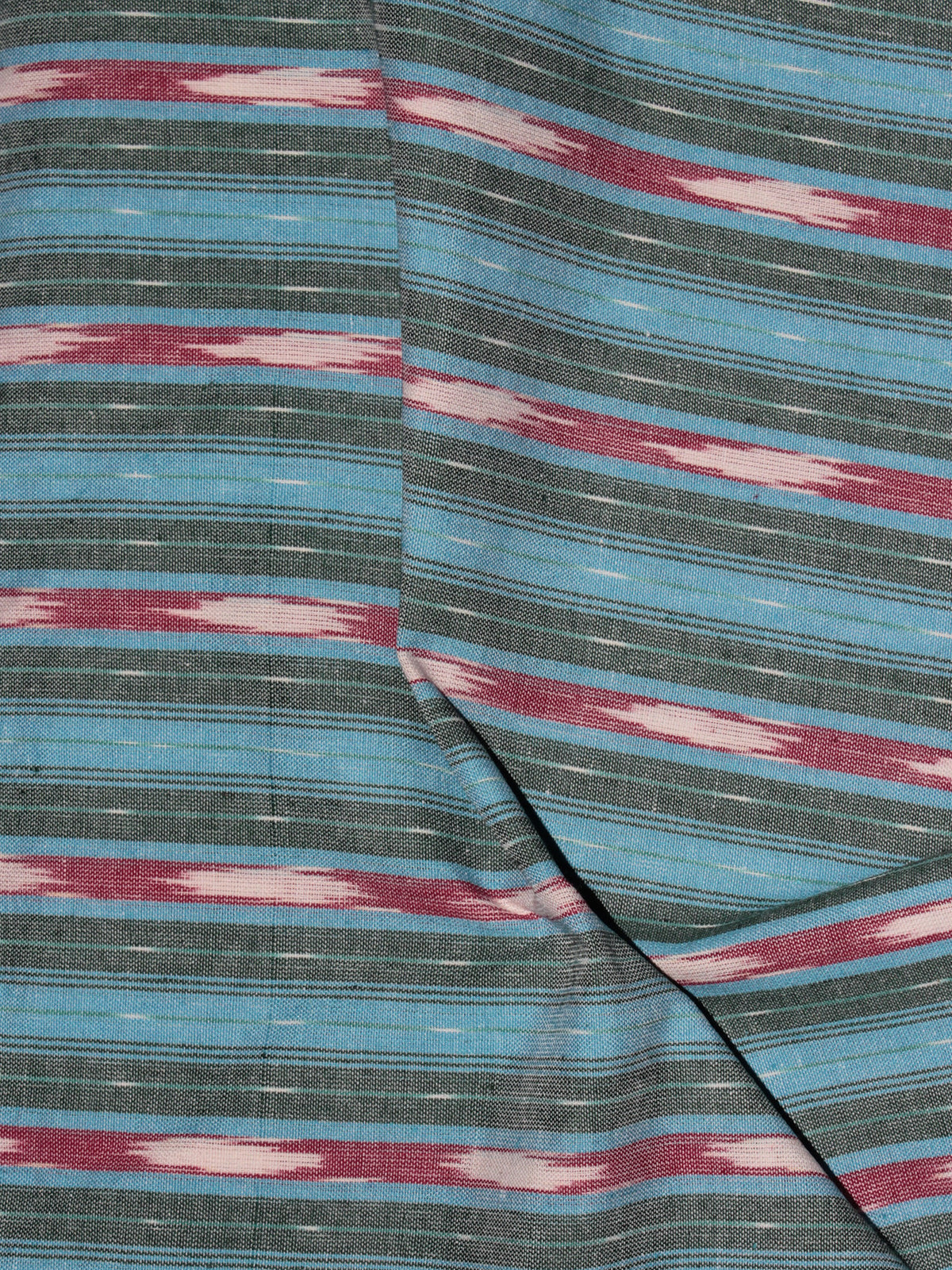 Grey Blue Maroon Ivory Pochampally Hand Weaved Ikat Fabric Per Meter - F0916727