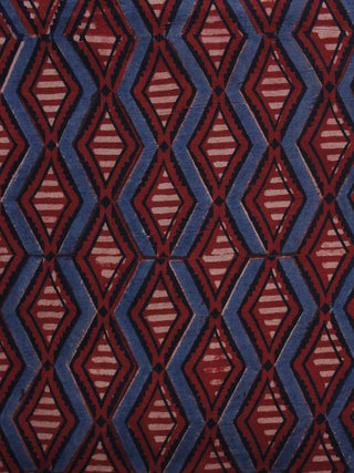 Maroon Indigo Ivory Ajrakh Hand Block Printed Cotton Blouse Fabric - BPA016