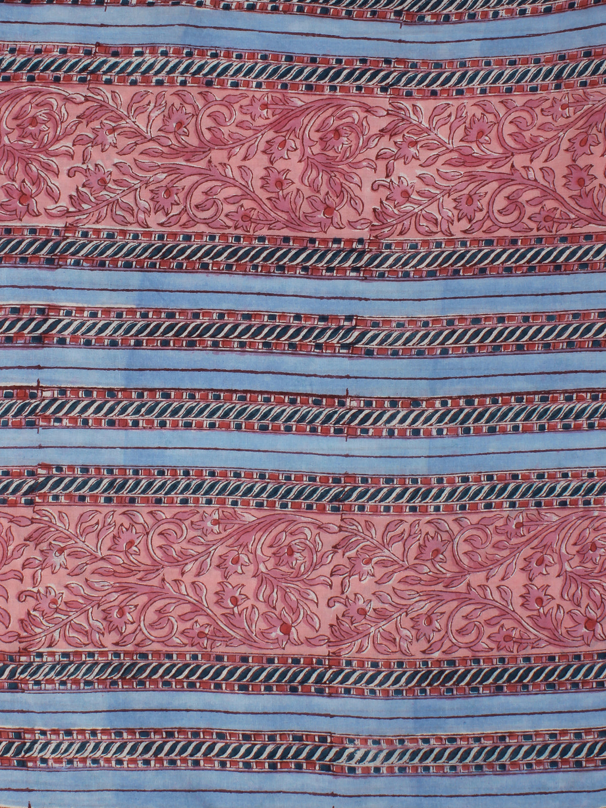 Teal Blue Rosewood pink Hand Block Printed Cotton Fabric Per Meter - F001F2339