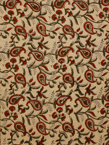 Beige Maroon Green Hand Block Printed Cotton Fabric Per Meter - F001F783
