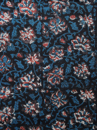Black Indigo Brown White Hand Block Printed Cotton Fabric Per Meter - F001F1346