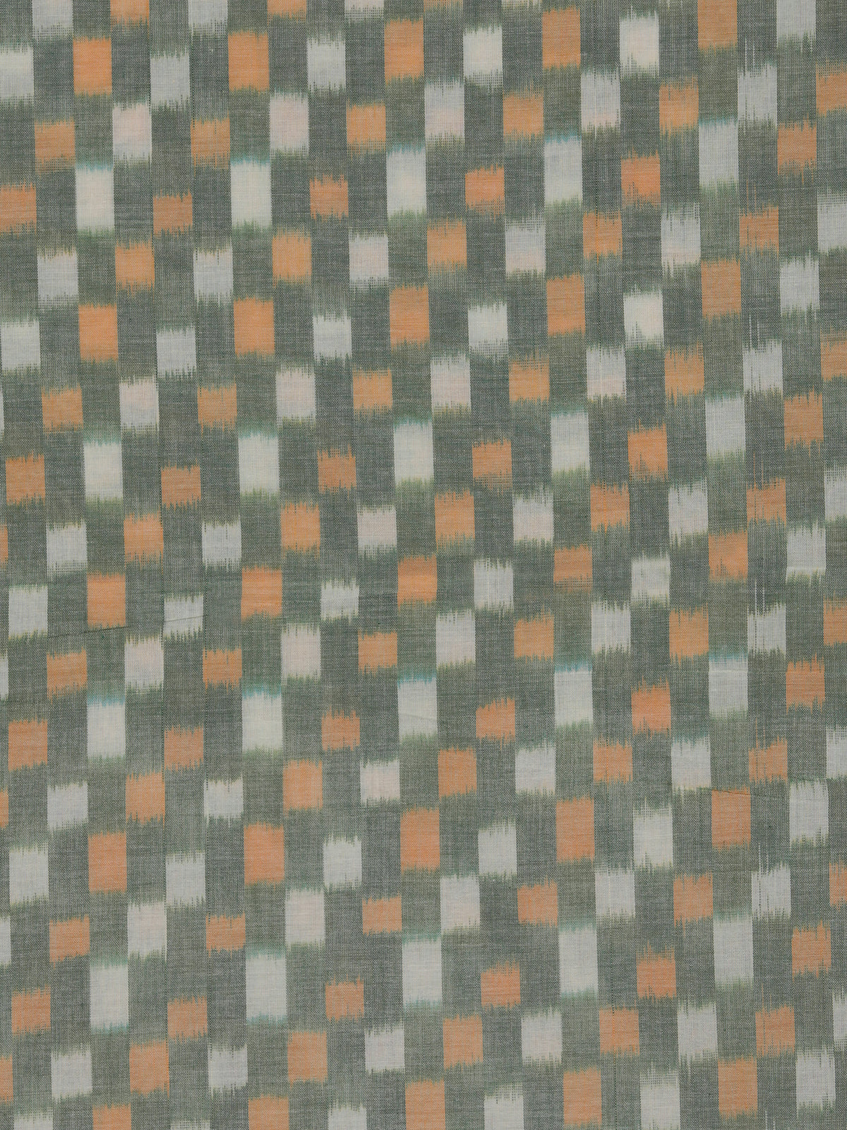Green Orange White Hand Weaved Ikat Mercerised Cotton Fabric Per Meter - F002F1750