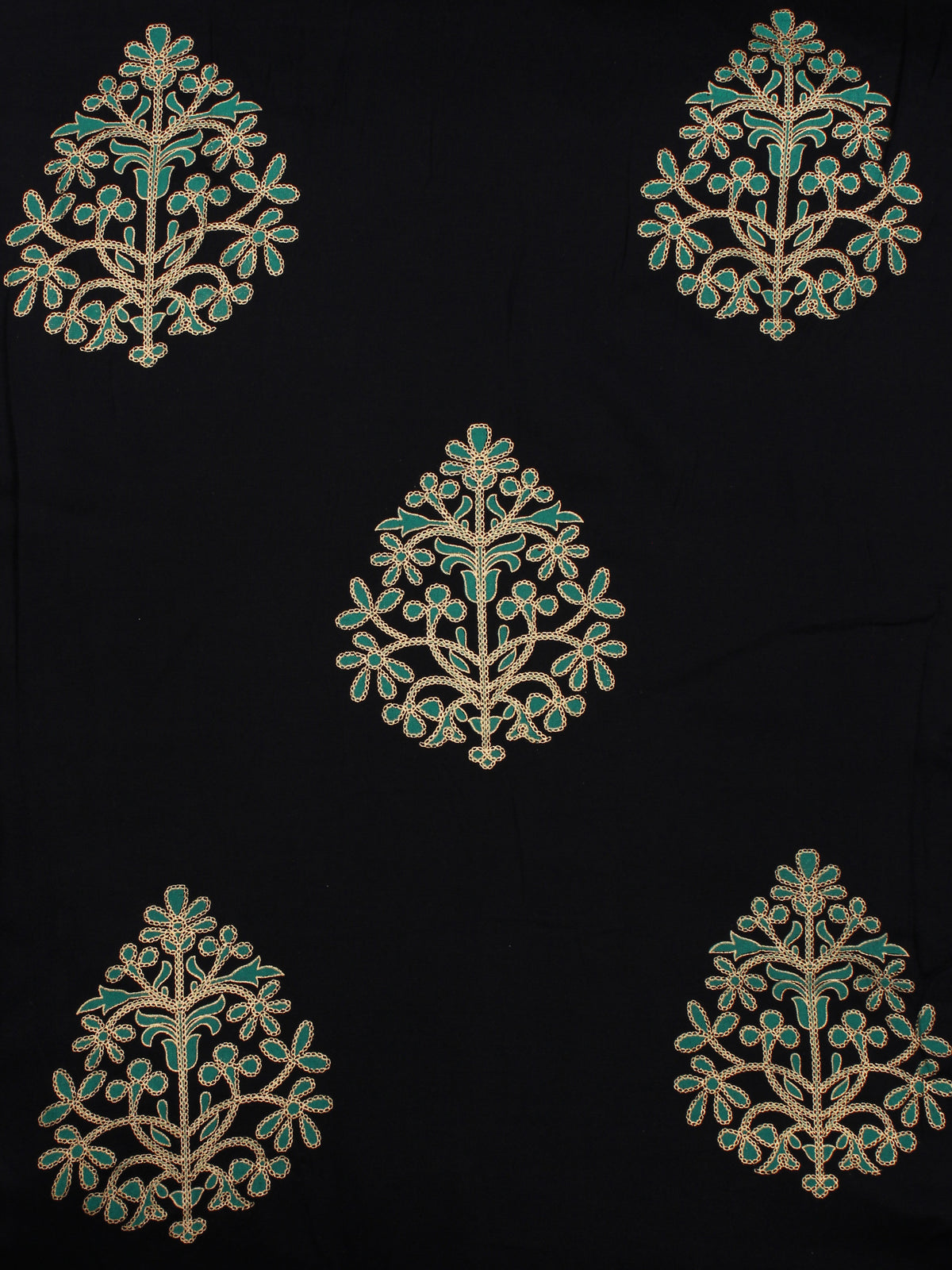 Navy Blue Green Gold Hand Block Printed Cotton Fabric Per Meter - F001F2004