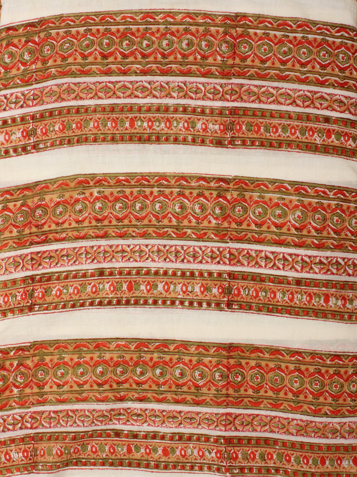 Mustard Green Red Hand Block Printed Cotton Fabric Per Meter - F001F2279